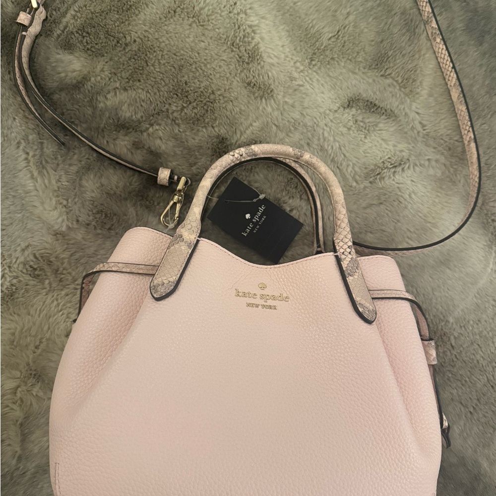 kate spade Pale Pink Pebbled Leather Satchel with Snake-Embossed Trim